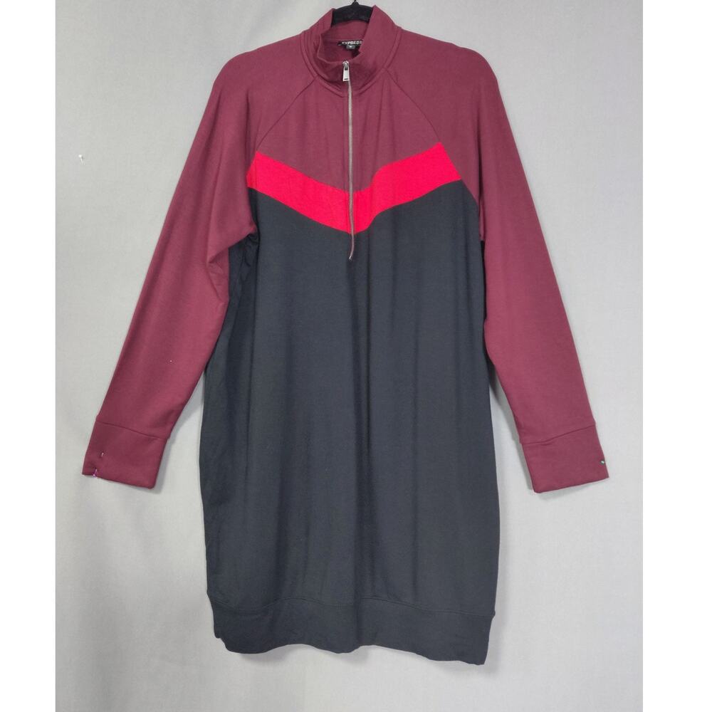 EXPRESS Black Red Colorblock Knit Full Zip Long Sleeve Size M